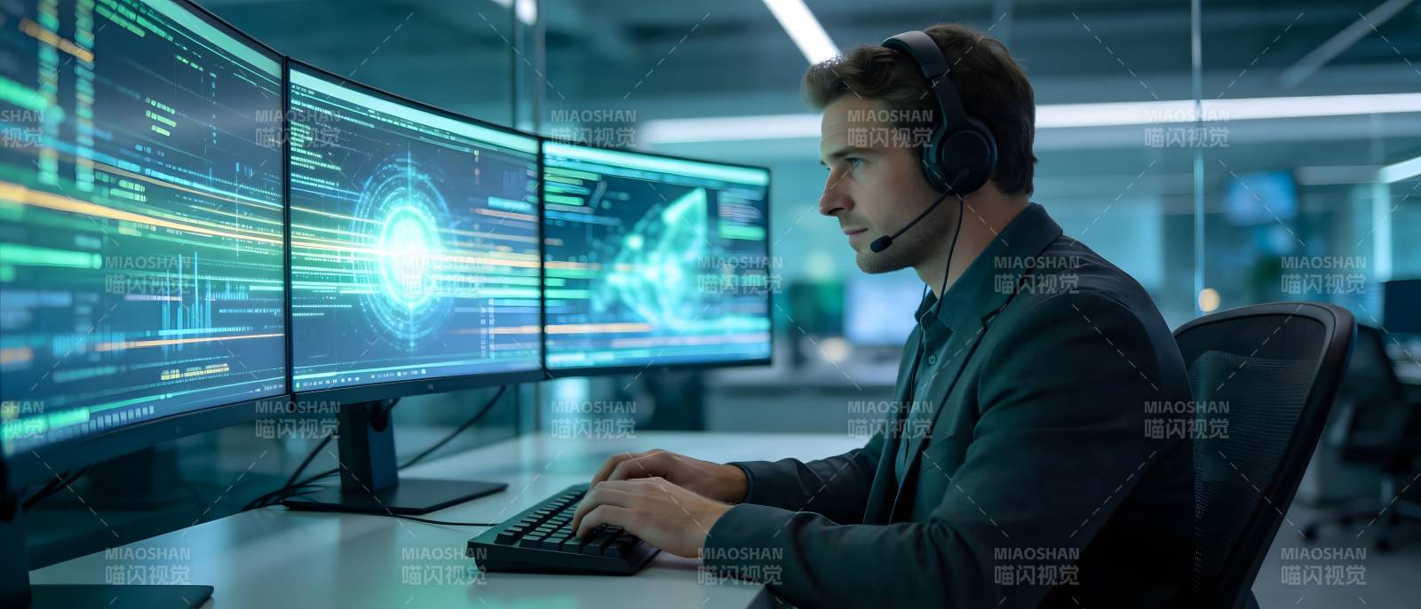 科技人员专注工作图片