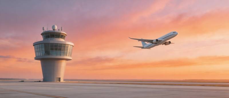 机场塔台与航班图片