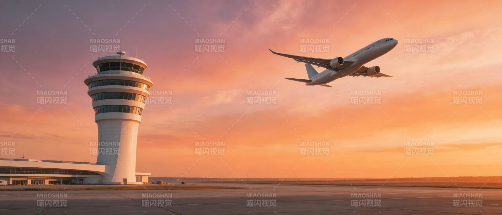 日落机场航拍图片