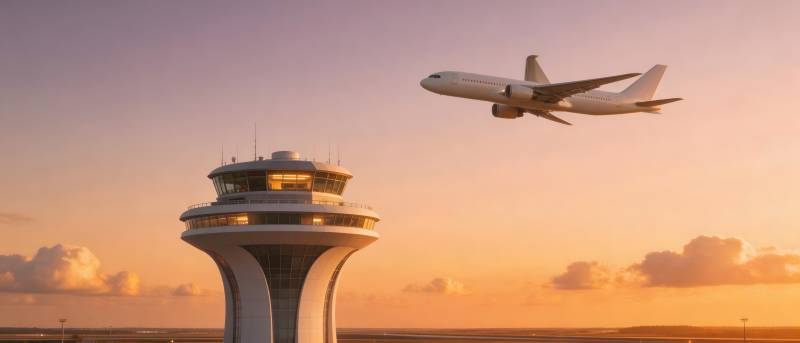 机场塔台与航班图片