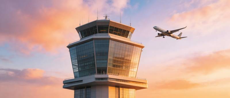 塔台与飞机共舞图片