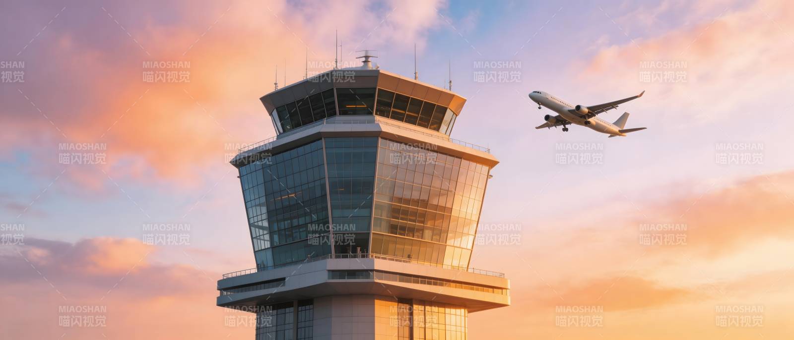 塔台与飞机共舞图片