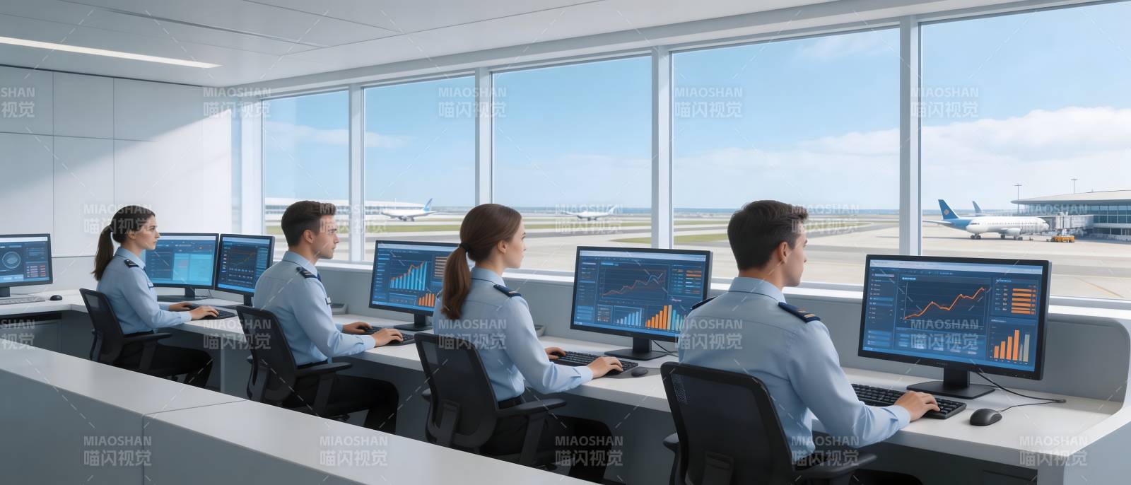 机场监控室工作场景图片