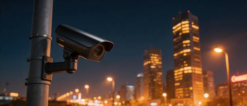 夜景中的监控摄像头图片