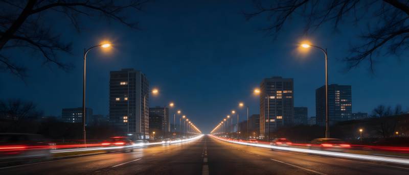 夜幕下的城市街道图片