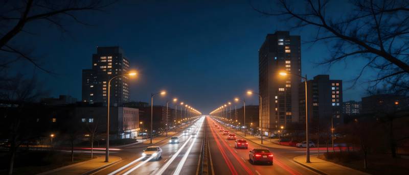 夜幕下的城市街道图片