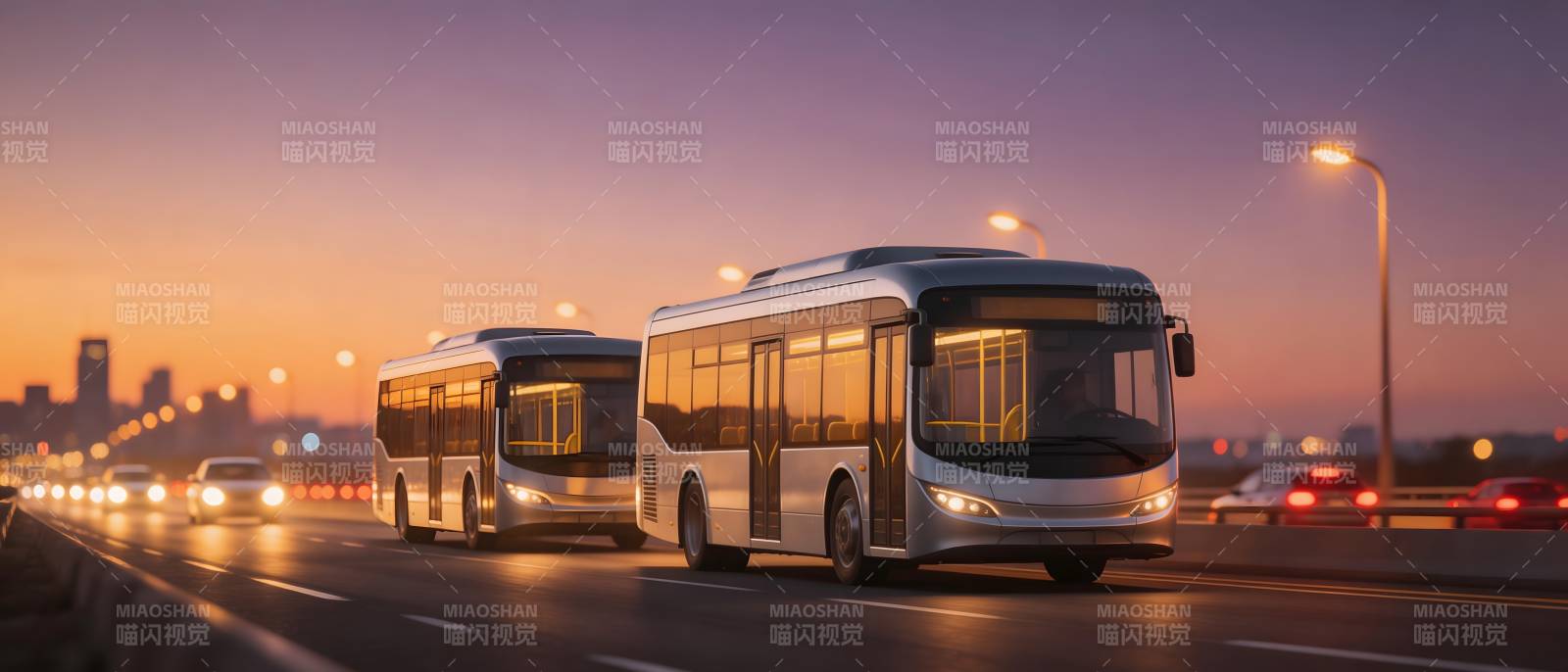 城市公交夜行图图片