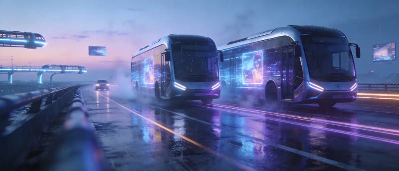 未来公交穿梭夜景图片