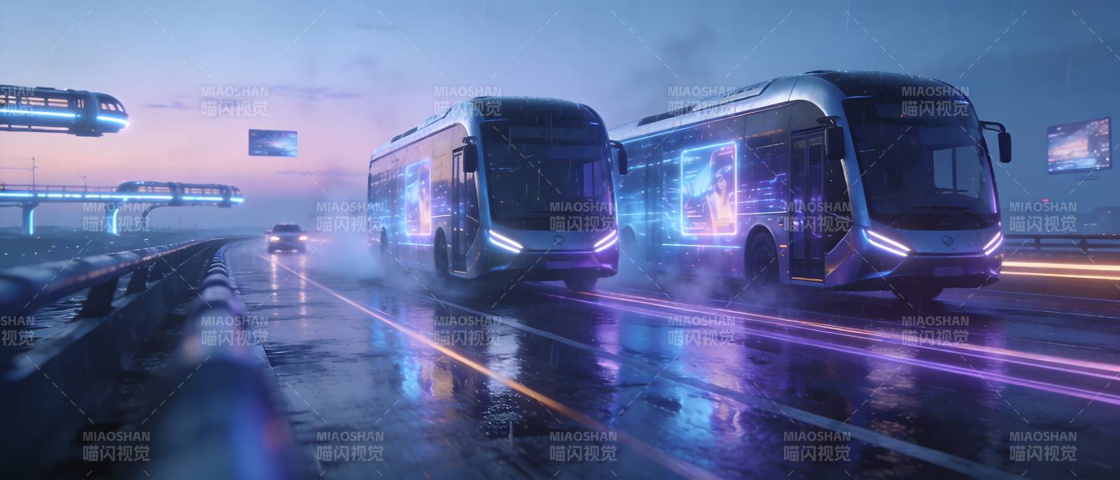 未来公交穿梭夜景图片