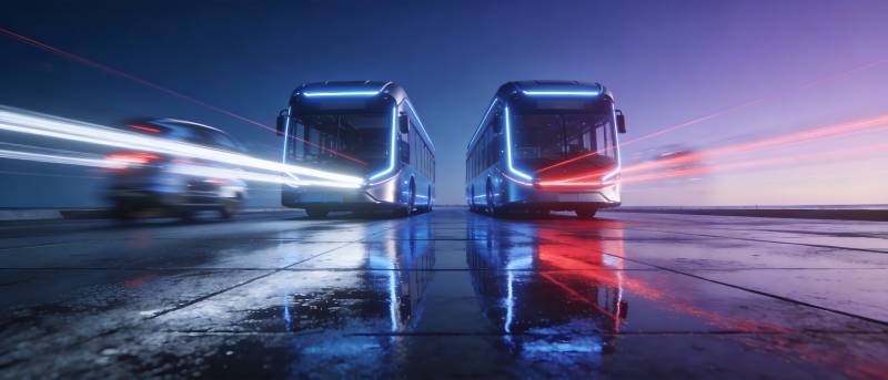 未来公交疾驰夜景图片