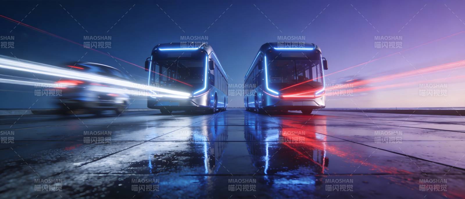 未来公交疾驰夜景图片