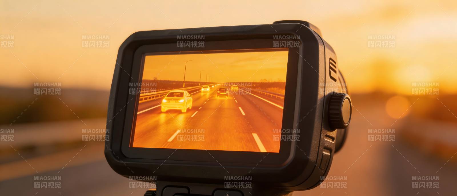 行车记录仪拍摄日落公路图片