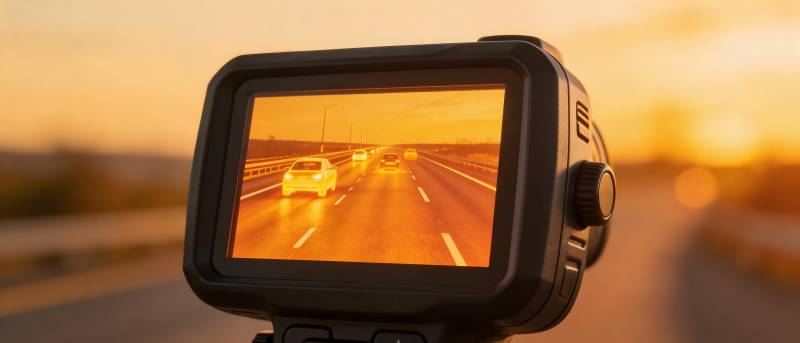 行车记录仪拍摄日落公路图片