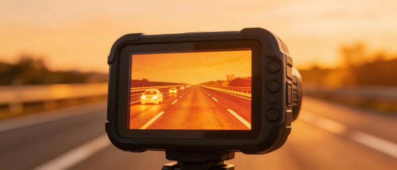 行车记录仪拍摄日落公路图片