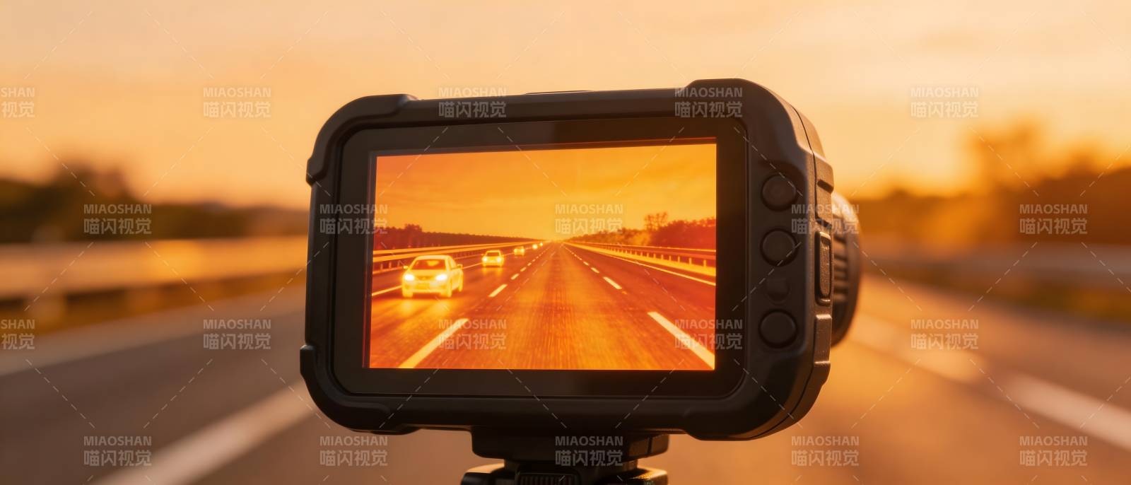 行车记录仪拍摄日落公路图片