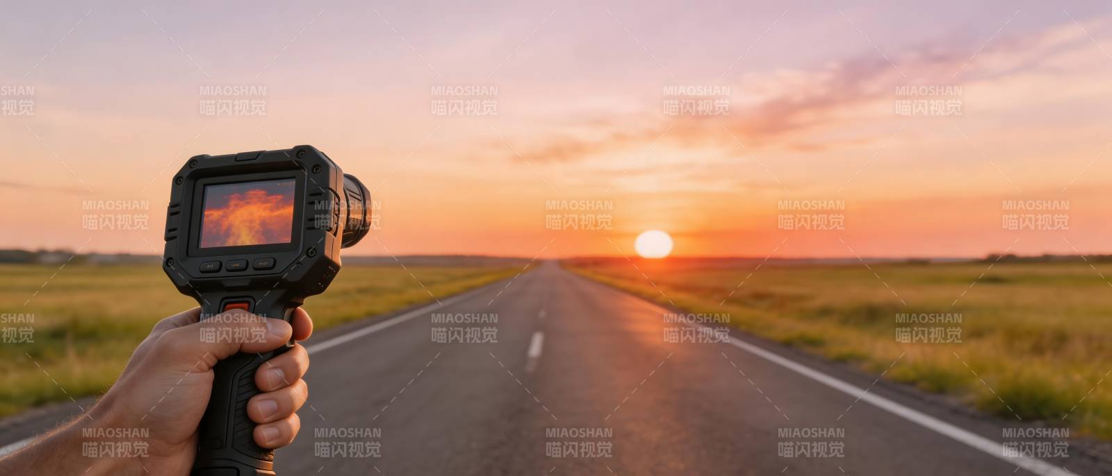 夕阳下的公路拍摄图片
