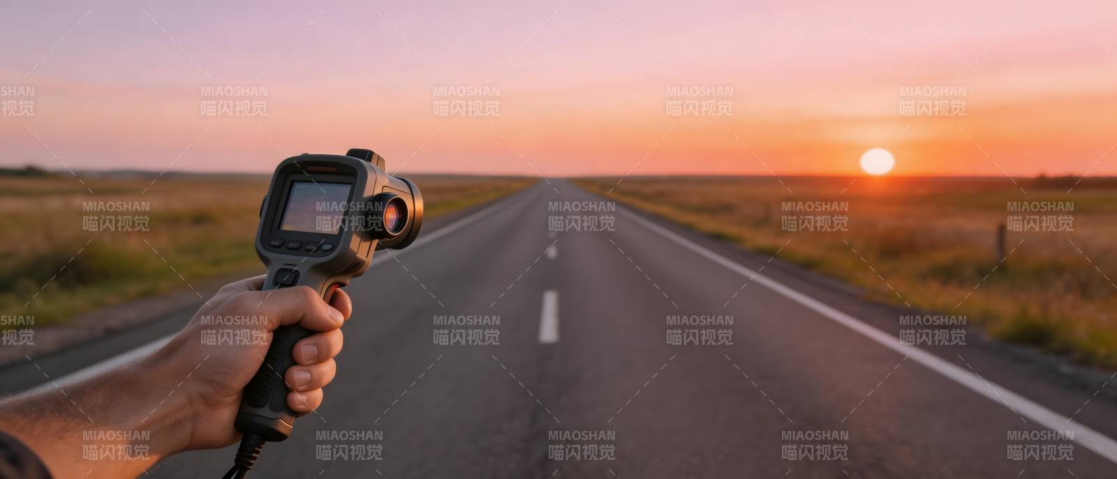 夕阳下的公路测速图片