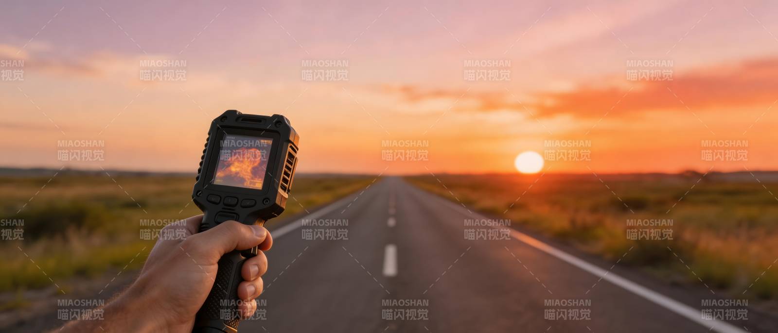 夕阳下的公路旅程图片