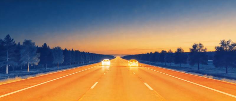 黄昏公路行车图图片