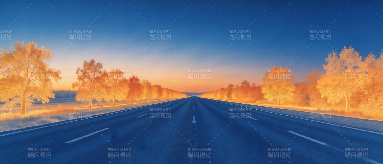 秋日公路晨曦图片