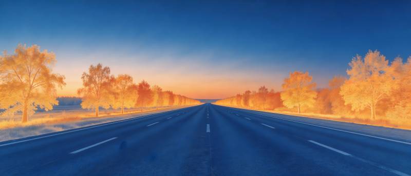 秋日公路晨曦图片