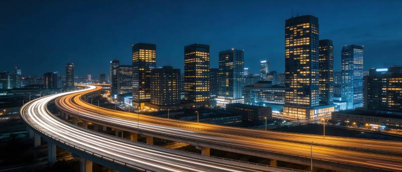 夜幕下的城市高速图片
