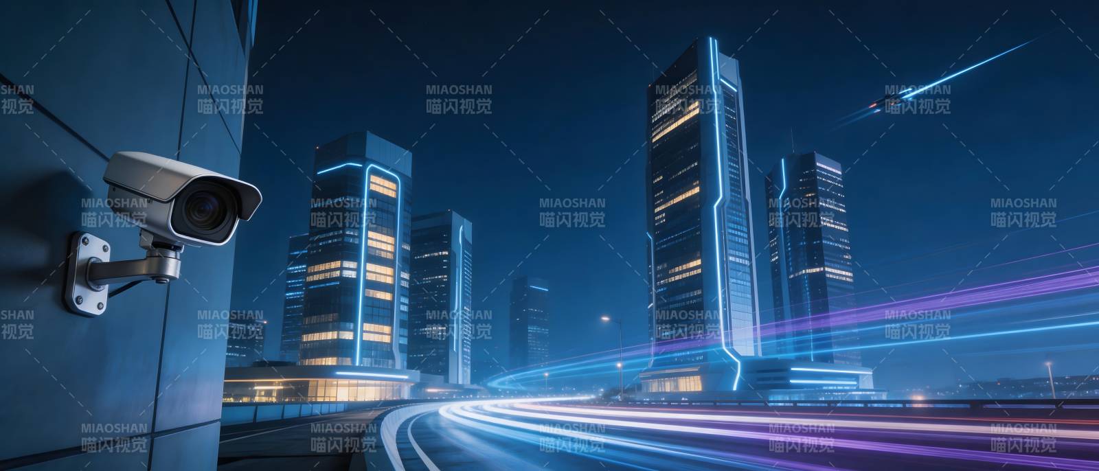 未来都市夜景监控图片