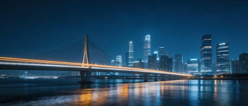 夜幕下的城市桥梁图片