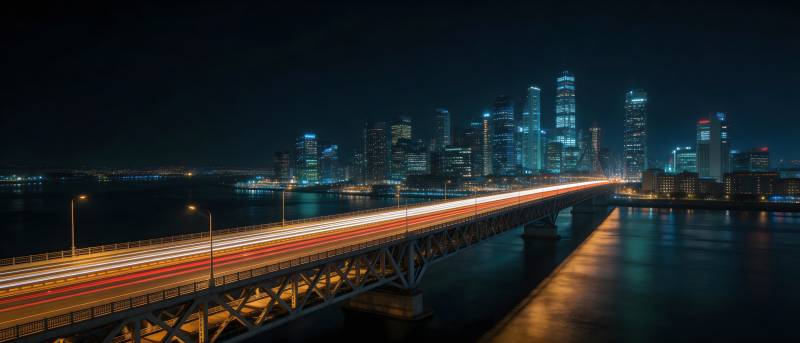 夜幕下的城市桥梁图片