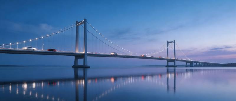 夜幕下的大桥倒影图片