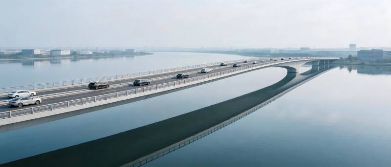 跨湖大桥车流穿梭图片