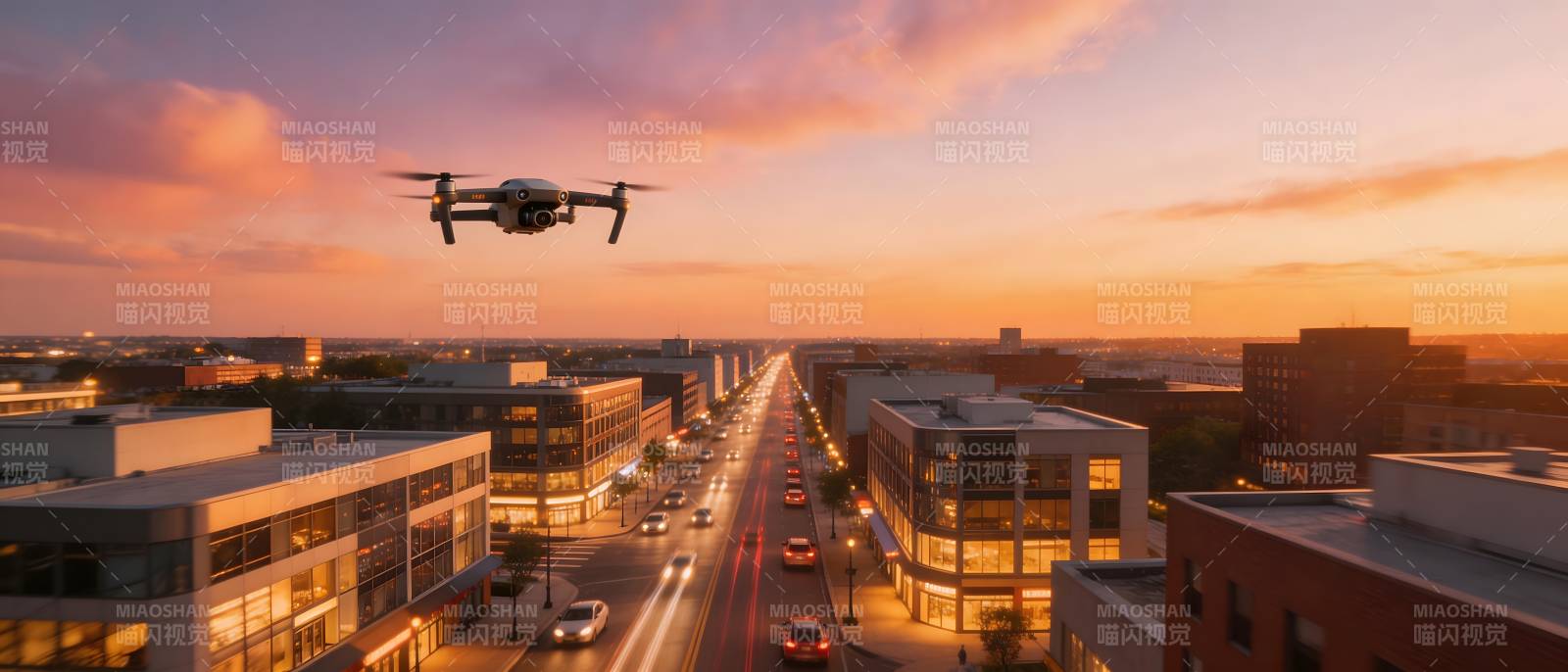 无人机翱翔城市上空图片