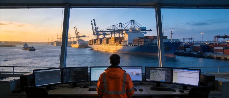 港口监控室夜景图片