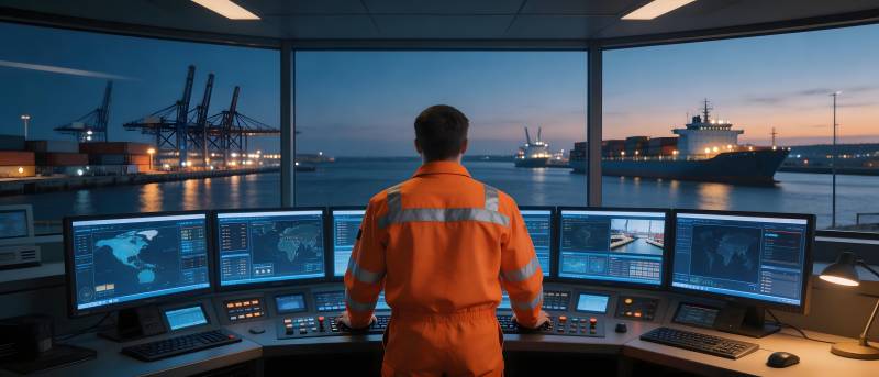 港口监控室夜景图片