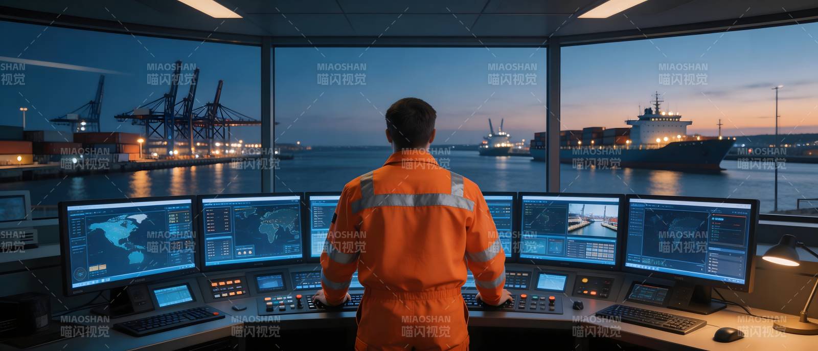 港口监控室夜景图片