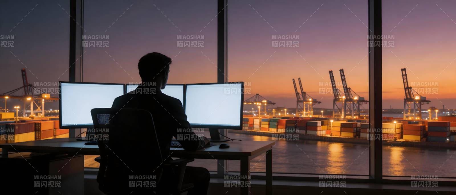 港湾夜景办公图片