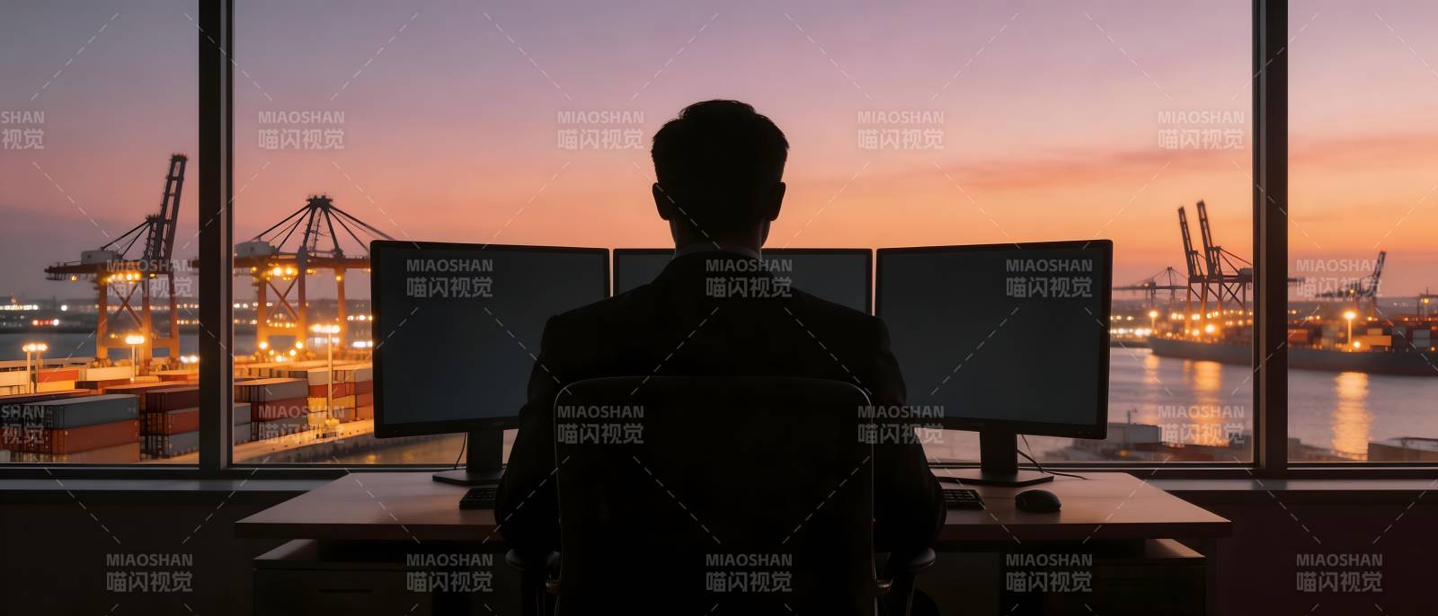 港湾夜景办公图图片