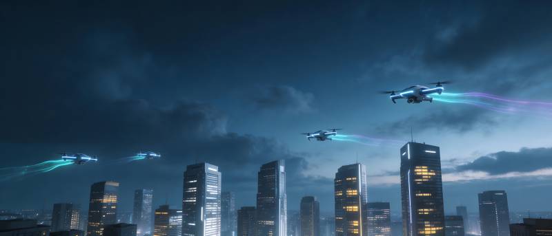 未来都市夜航图片