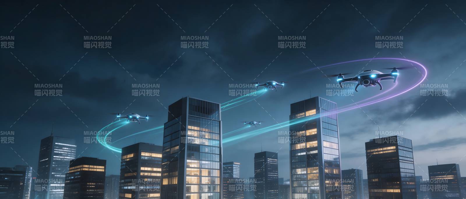 未来都市夜航图片