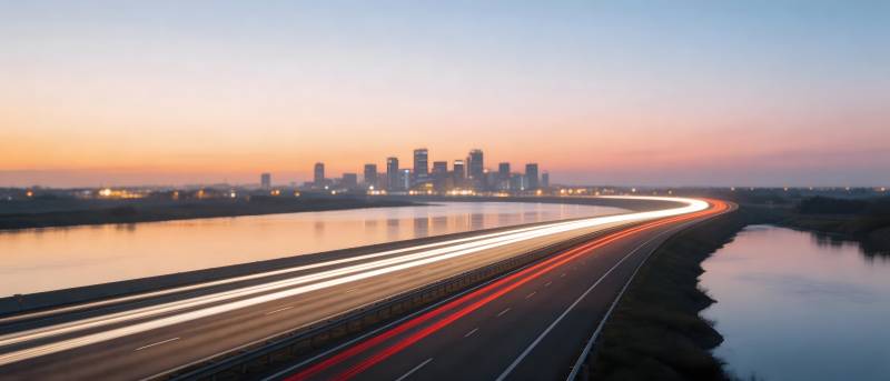 城市夜景车流长河图片