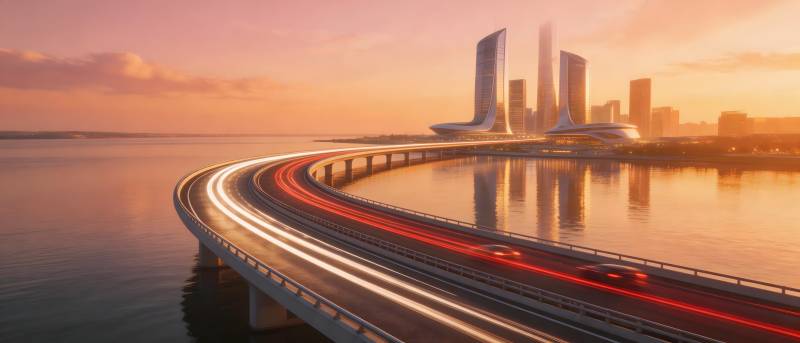 城市天际线与桥梁图片