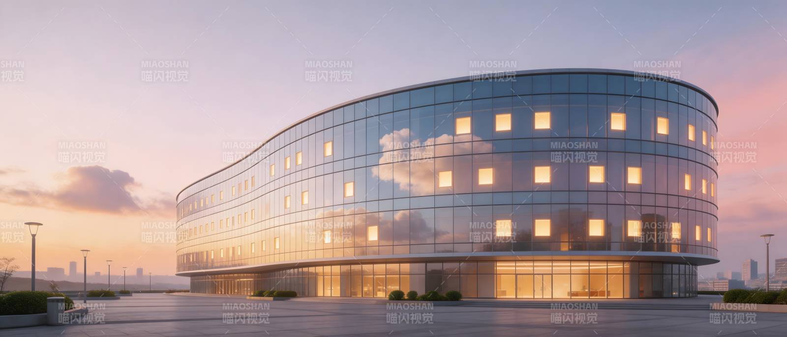 现代玻璃建筑黄昏景图片