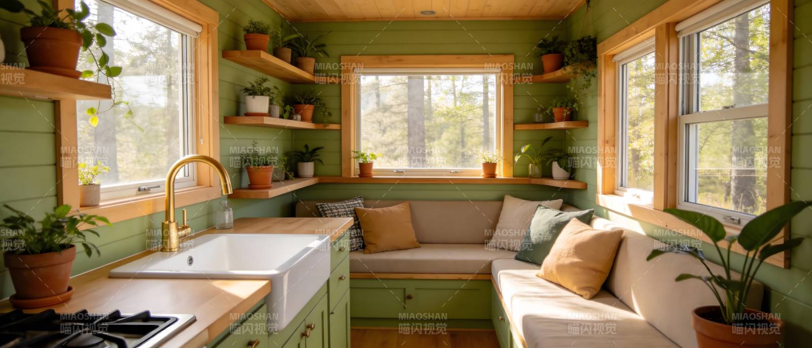 绿意盎然的厨房角落图片