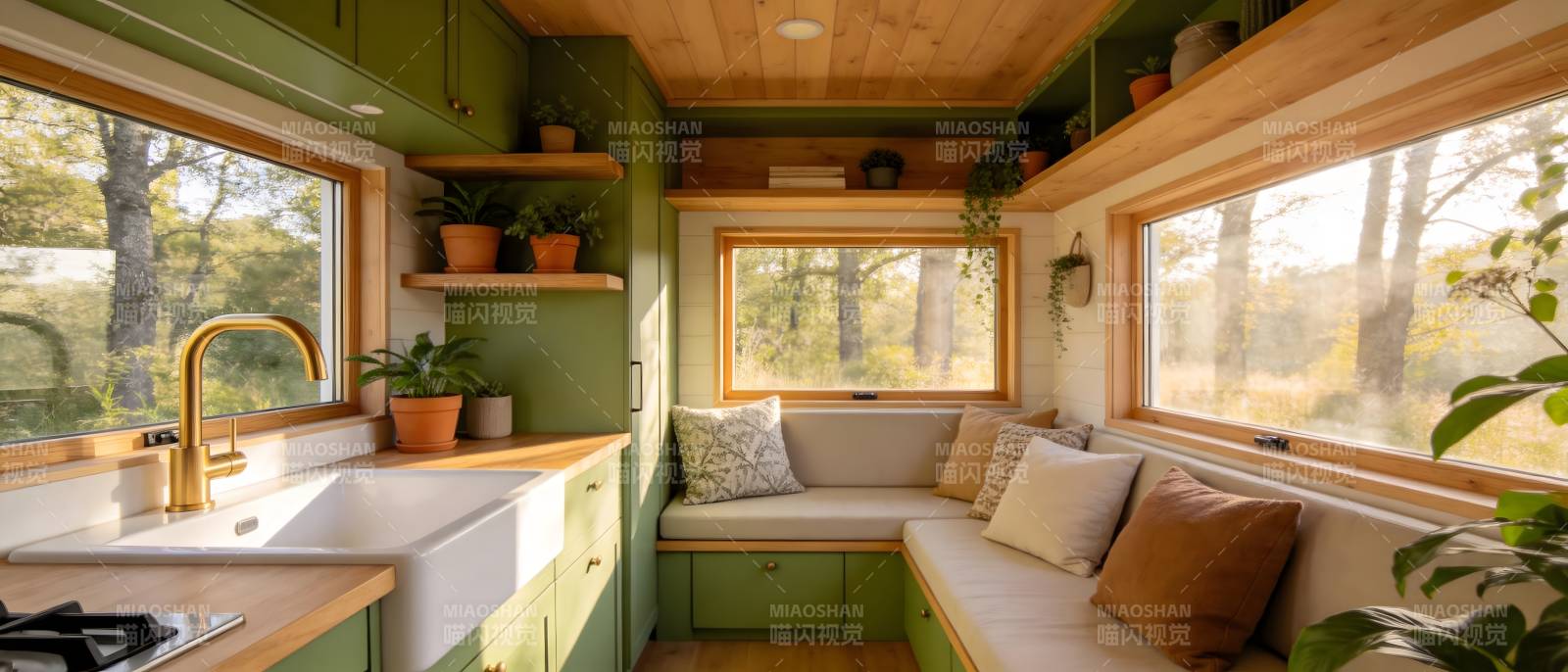 绿意盎然的小屋厨房图片