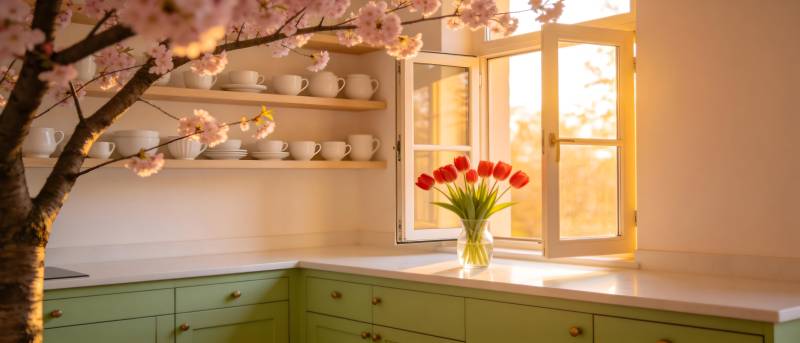 春日厨房美景图片