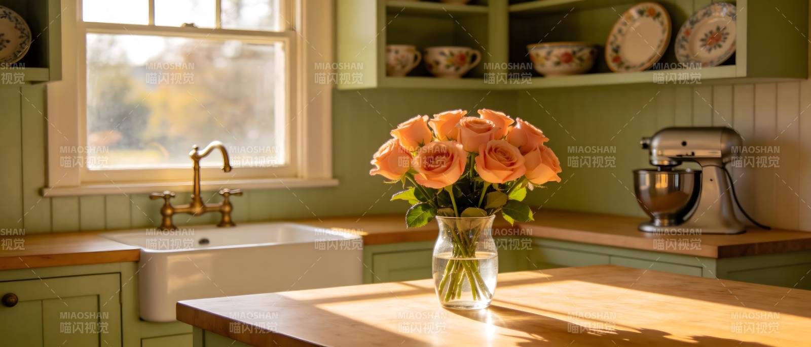 温馨厨房花香满溢图片