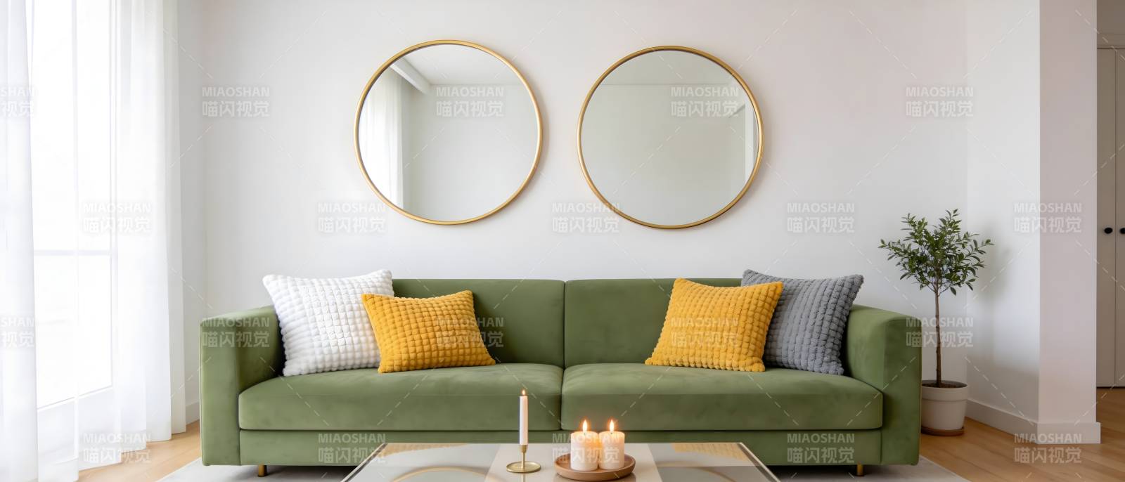 绿沙发客厅布置图片