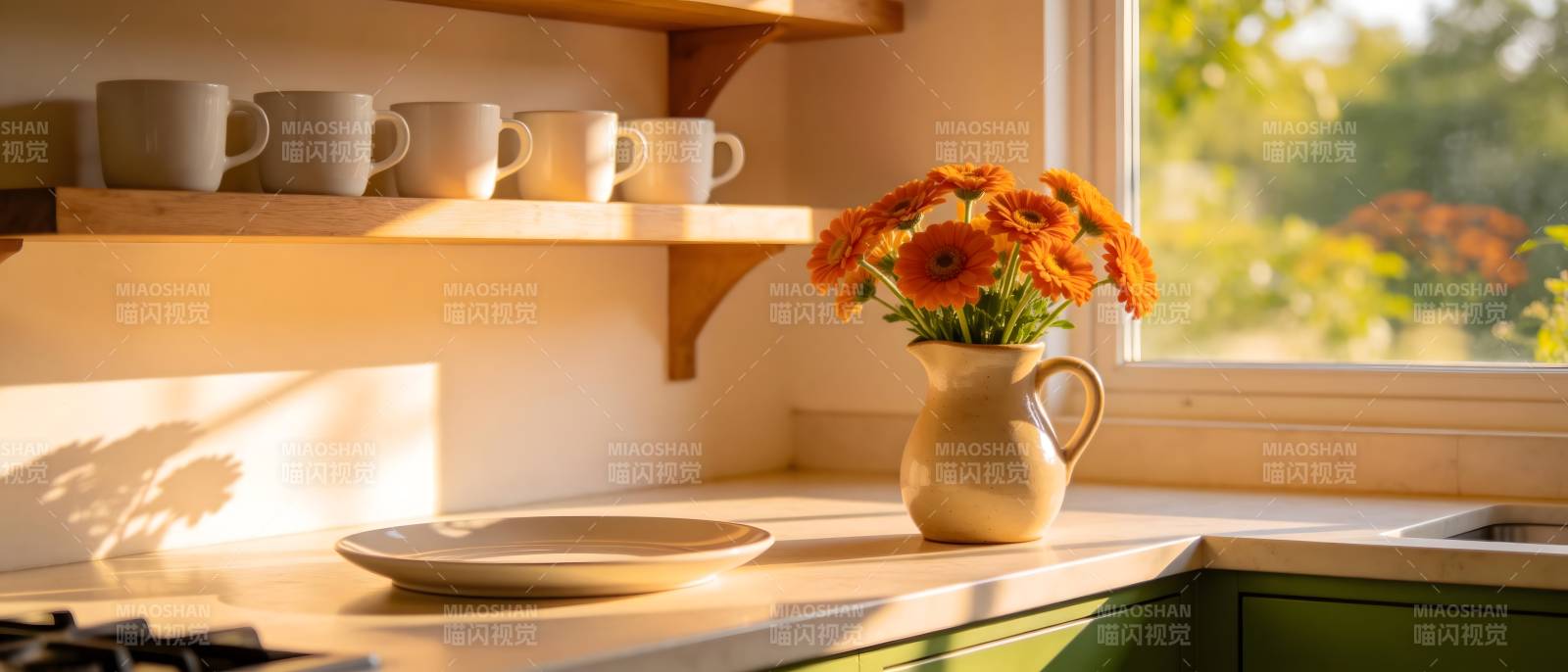 窗边花影 晨光静好图片