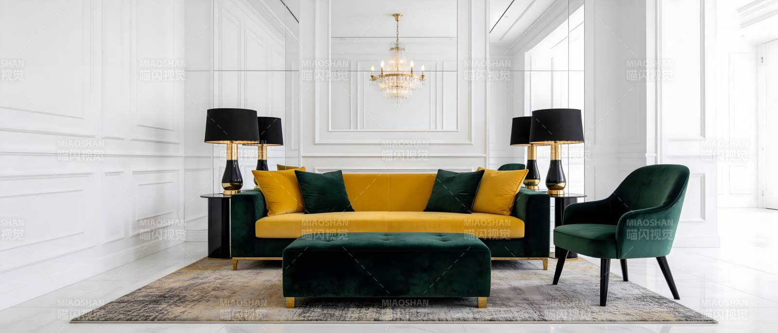 黄绿沙发客厅布置图片