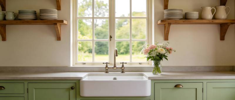 绿意厨房窗景图片